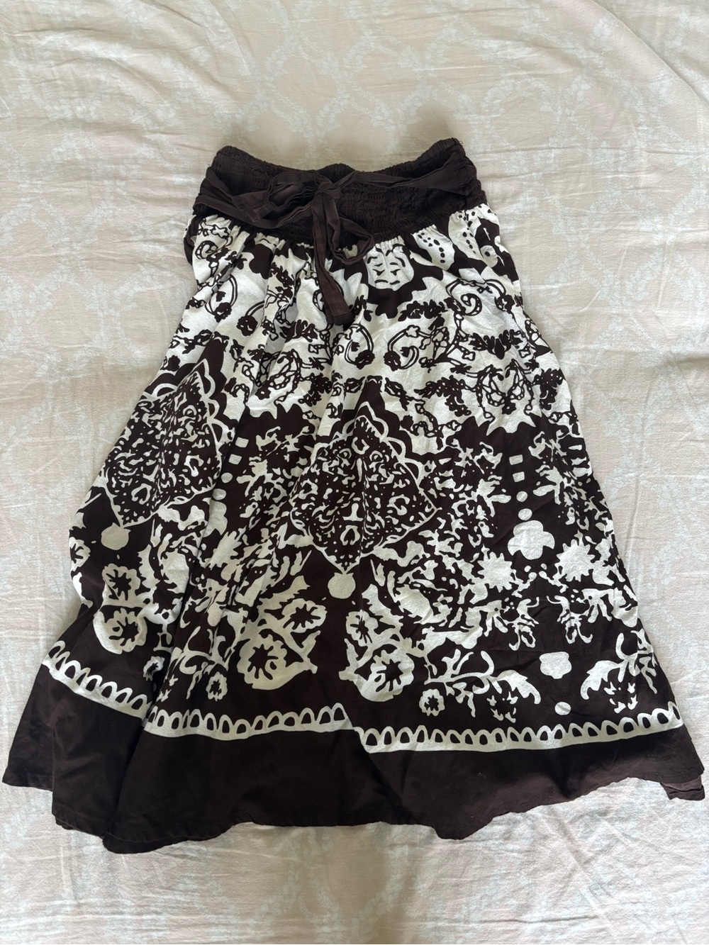 Women’s Brown and White Printed Midi Skirt